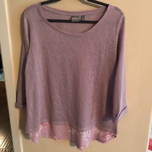 Lilac sweater-top blouse with floral